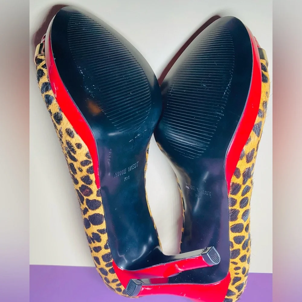 Nine West Glamrgirlo Leopard Print Red And Black High Heel Size‎ 7